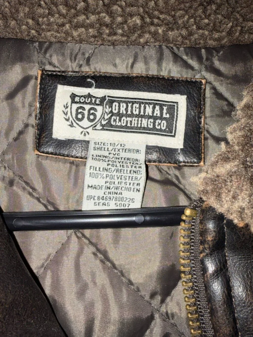 Kids Faux Leather Bomber Jacket with Shearling Collar / Pilot jacket size 10-12